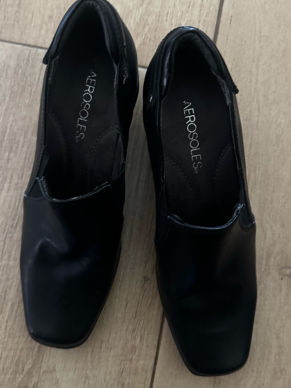 Aerosols Vintage Black Square-Toe Chunky Slip-On Loafers Size 7